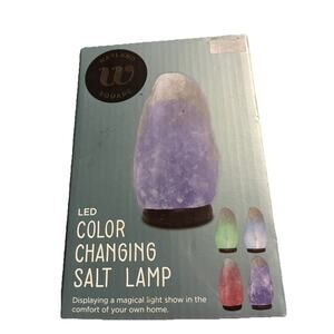 Wayland Square LED Color Changing Salt Lamp On A Wooden Base USB Powered - NWOT